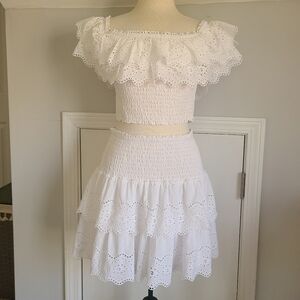 Lilly Pulitzer Resort Brexley Eyelet Set Outfit S Top Skirt Ocean Waves White 🤍
